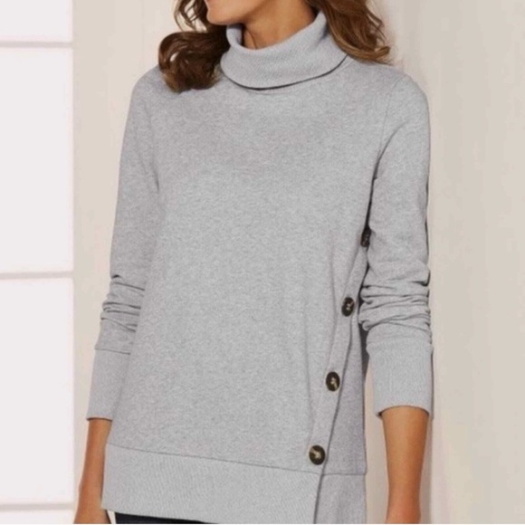 Soft Surroundings Tops - Soft Surroundings‎ Lidia Side Button Cotton Turtleneck Sweatshirt Gray Size M